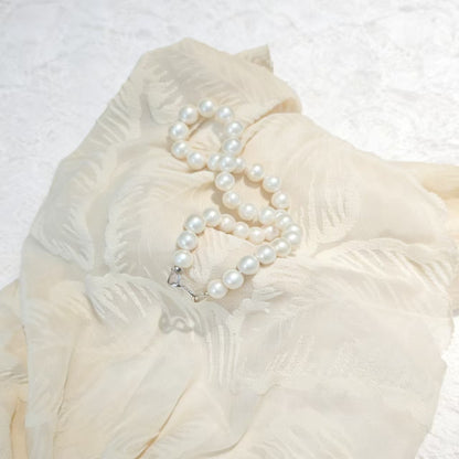 NC04-Aurora Luster White Edison Freshwater Pearls Necklace 11mm - 13mm Big Size Round Moon Light White Pearl with S925 Sterling Silver Infinity Clasp Elegant Graceful Gift for Wedding Birthday