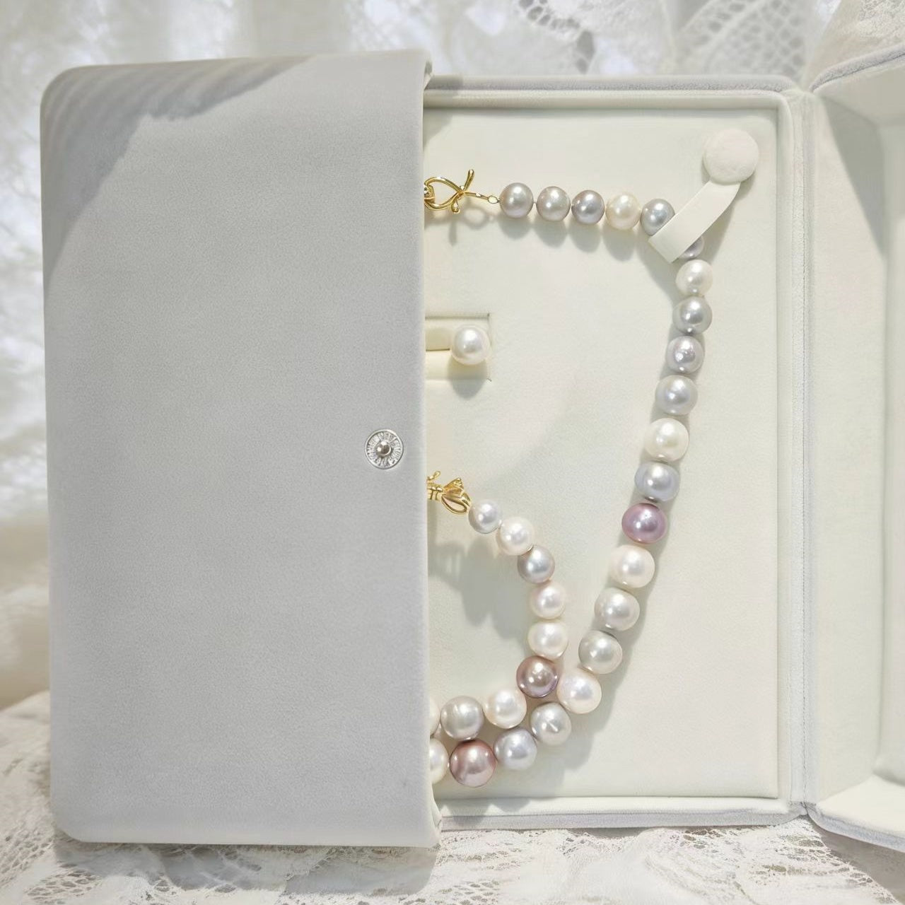 Set03-Multi-Color Edison Freshwater Pearl Jewelry Set Silver-Blue Candy Color Necklace Bracelet Earrings Affordable with Gift Box Pastel Edison Freshwater Pearl Set