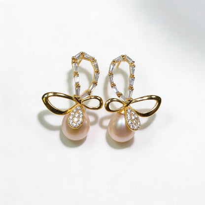 Bow Earrings with Freshwater Pearls