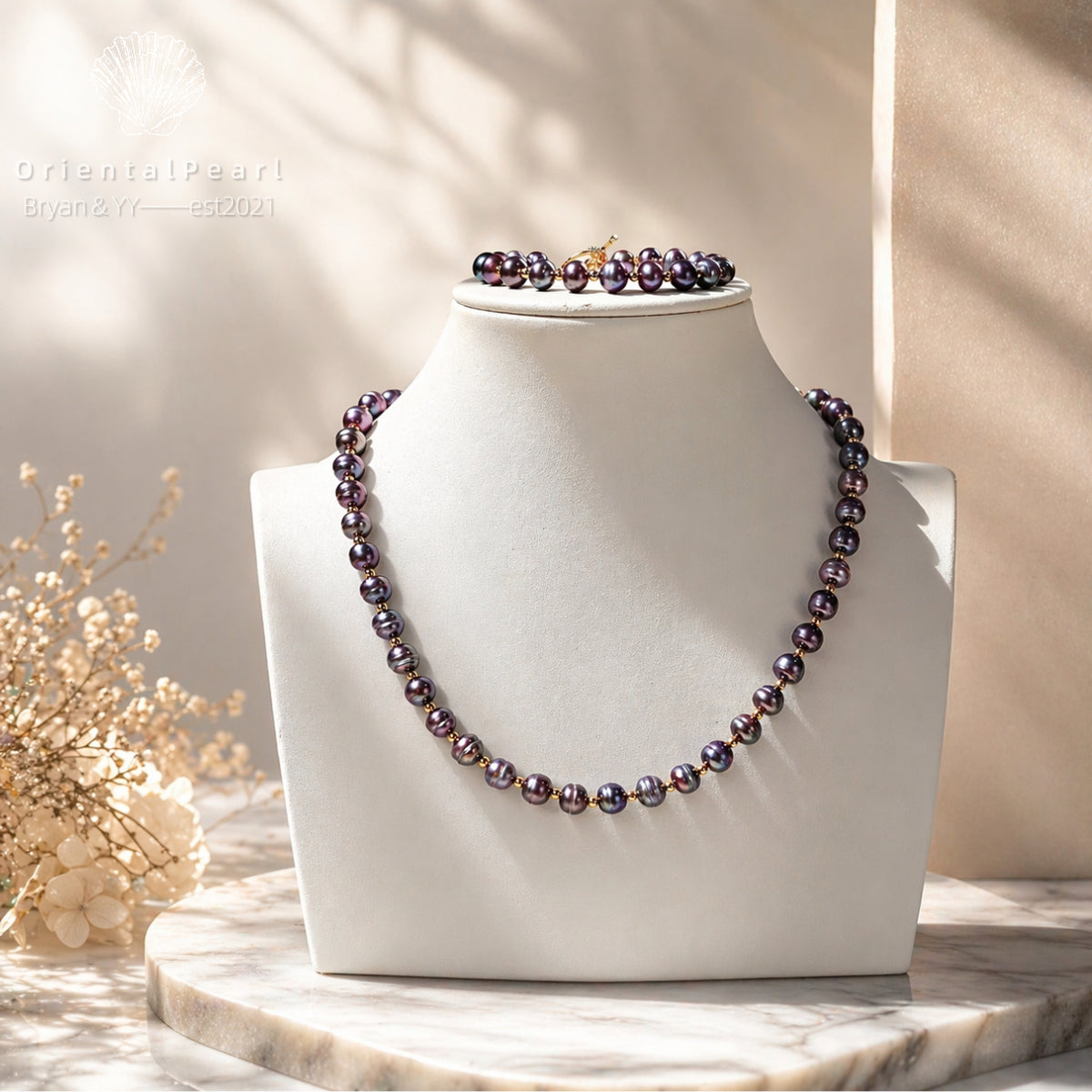 Dark Purple Iridescent Freshwater Pearl Jewelry Set