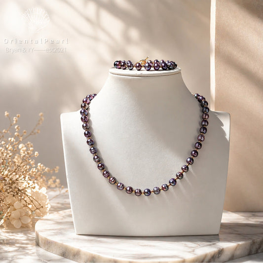 Dark Purple Iridescent Freshwater Pearl Jewelry Set