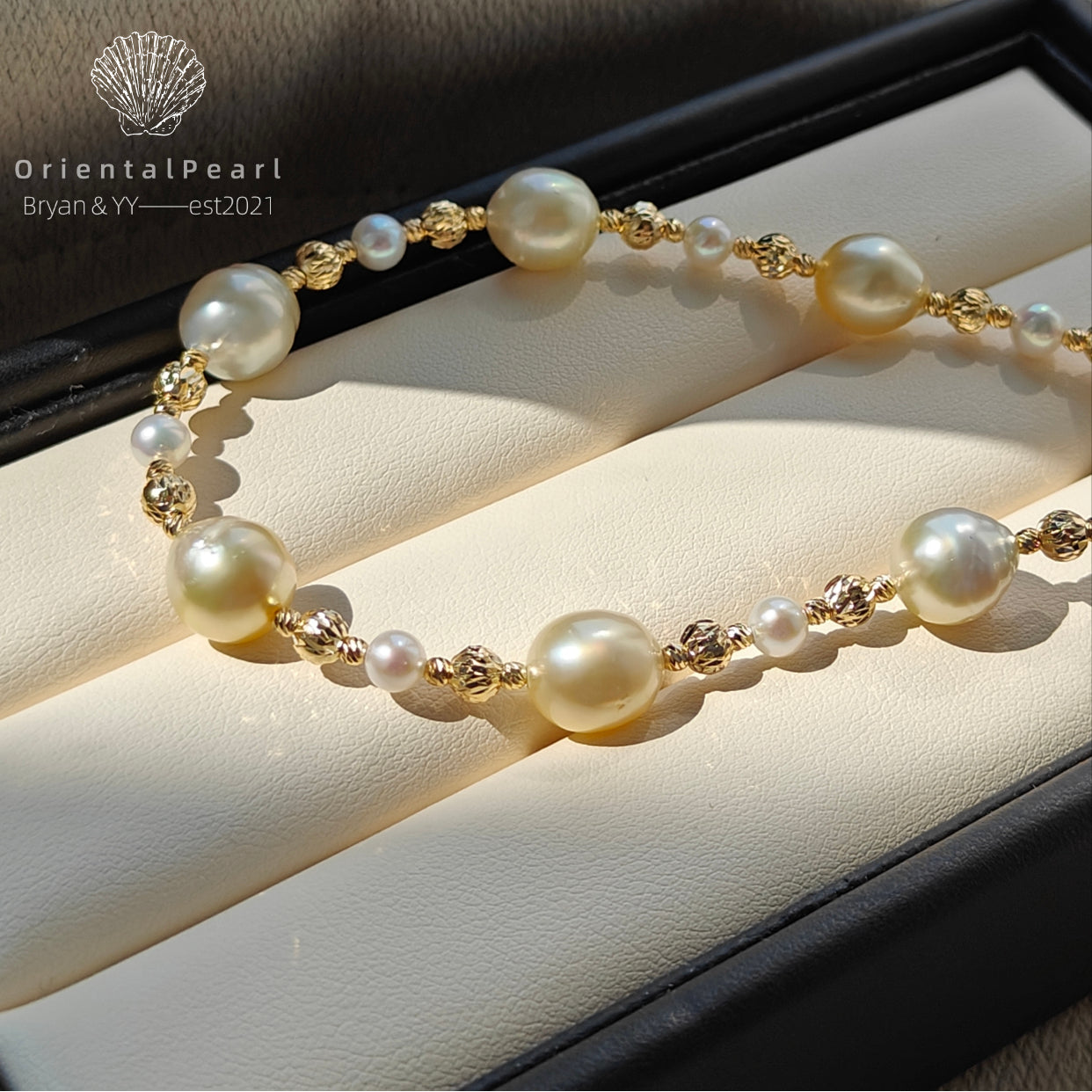 Vintage South Sea Gold Pearl Nceklace | Hand‑Beaded Gold Spacer Necklace