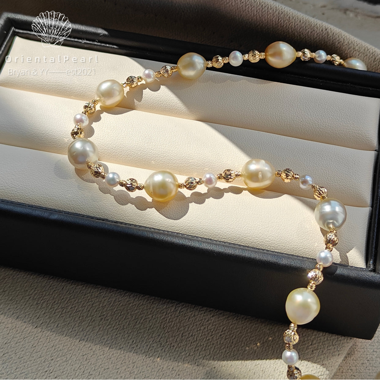Vintage South Sea Gold Pearl Nceklace | Hand‑Beaded Gold Spacer Necklace
