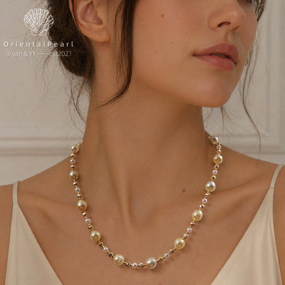 Vintage South Sea Gold Pearl Nceklace | Hand‑Beaded Gold Spacer Necklace