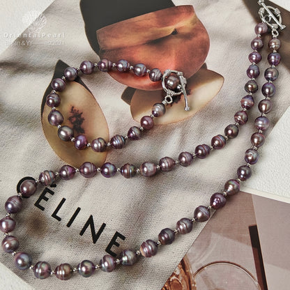 Dark Purple Iridescent Freshwater Pearl Jewelry Set