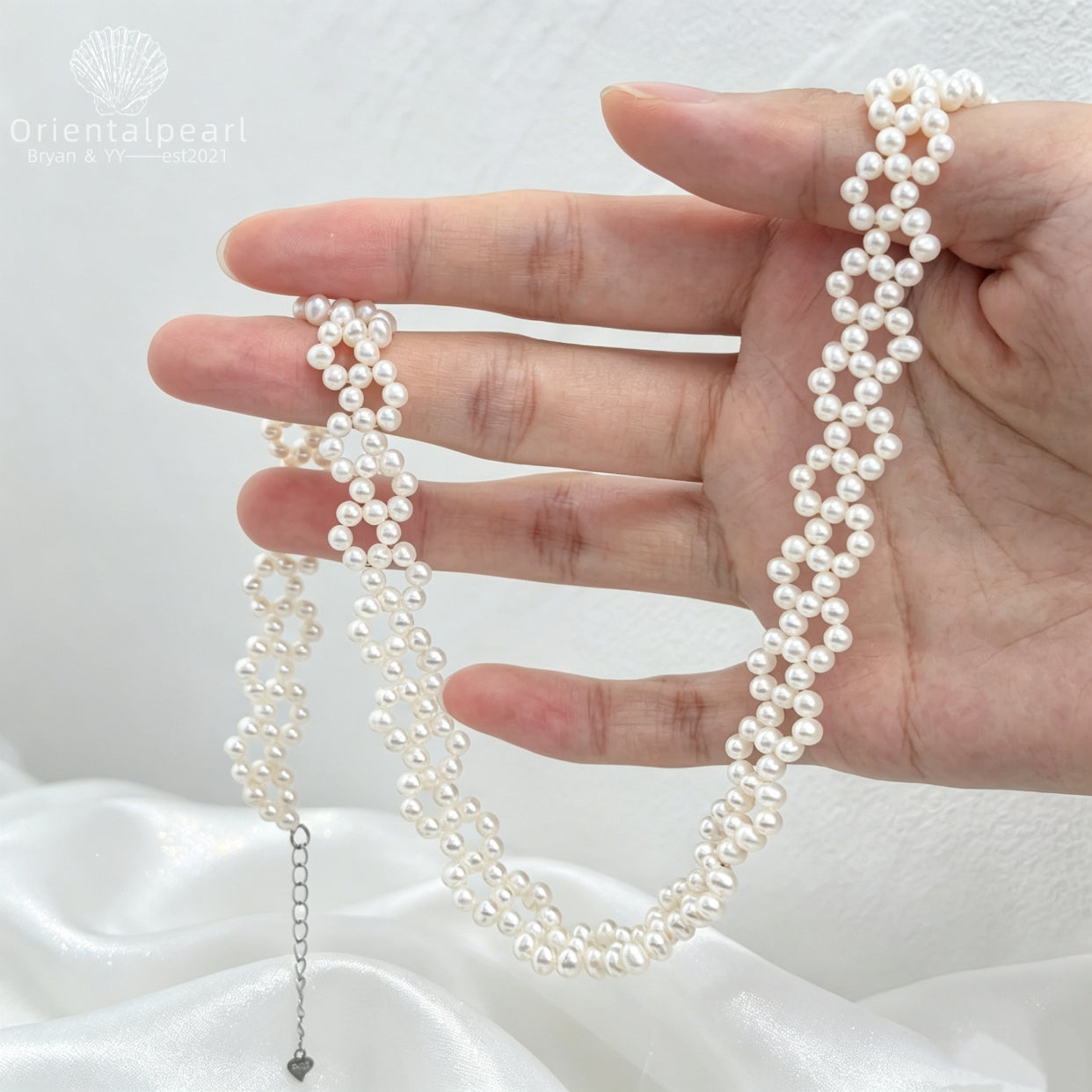 Lace Weave-High Luster Freshwater Pearl Necklace