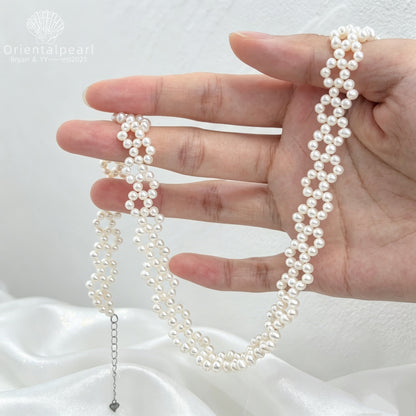 Lace Weave-High Luster Freshwater Pearl Necklace