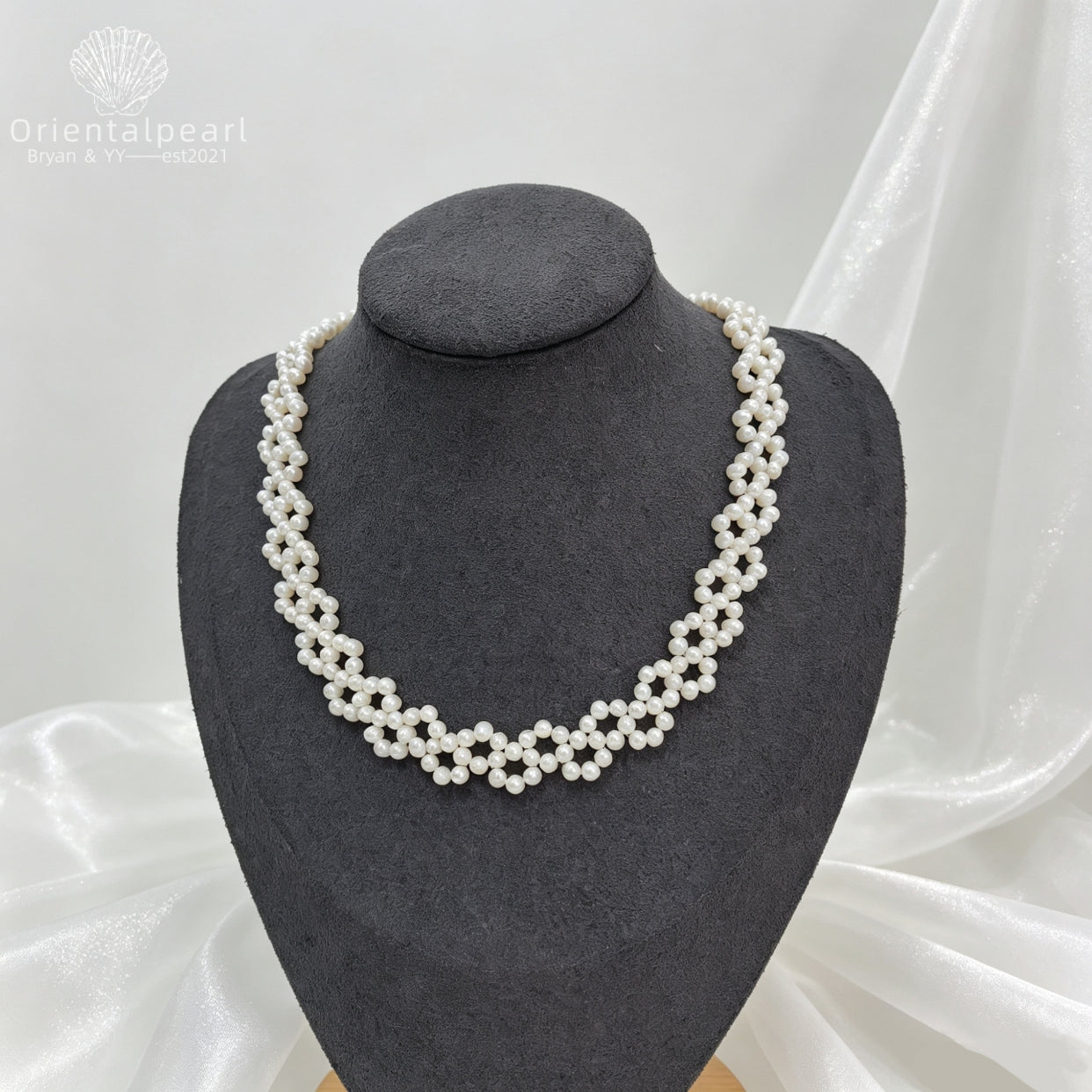 Lace Weave-High Luster Freshwater Pearl Necklace