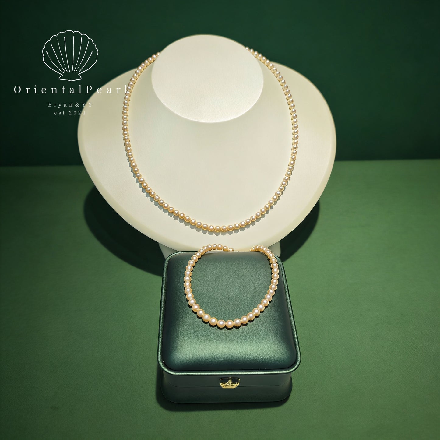 NC16-Baby Champagne Glow 4mm-5mm Baby Pearls Necklace and Stretchy Bracelet Set Round Pearls with S925 Clasp Light Gold Champagne Full Strand Baby Pearl Necklace Set