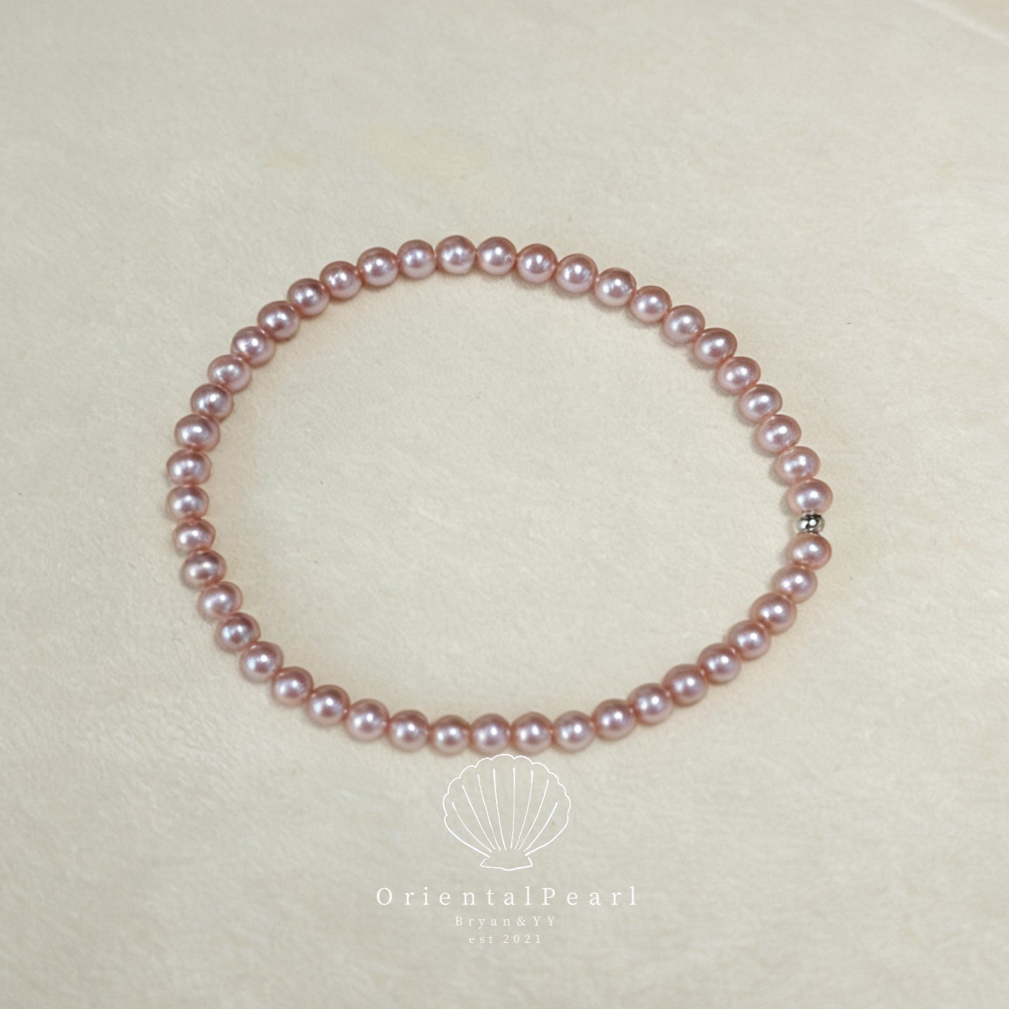 NC15-Baby Pink Glow 4mm-5mm Round Natural Pearls Pinkish Light Purple Necklace and Stretchy Bracelet Set Small Pearls with Sterling Silver Clasp Tini Pearls Daily Wear Elegant Set