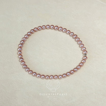 NC15-Baby Pink Glow 4mm-5mm Round Natural Pearls Pinkish Light Purple Necklace and Stretchy Bracelet Set Small Pearls with Sterling Silver Clasp Tini Pearls Daily Wear Elegant Set