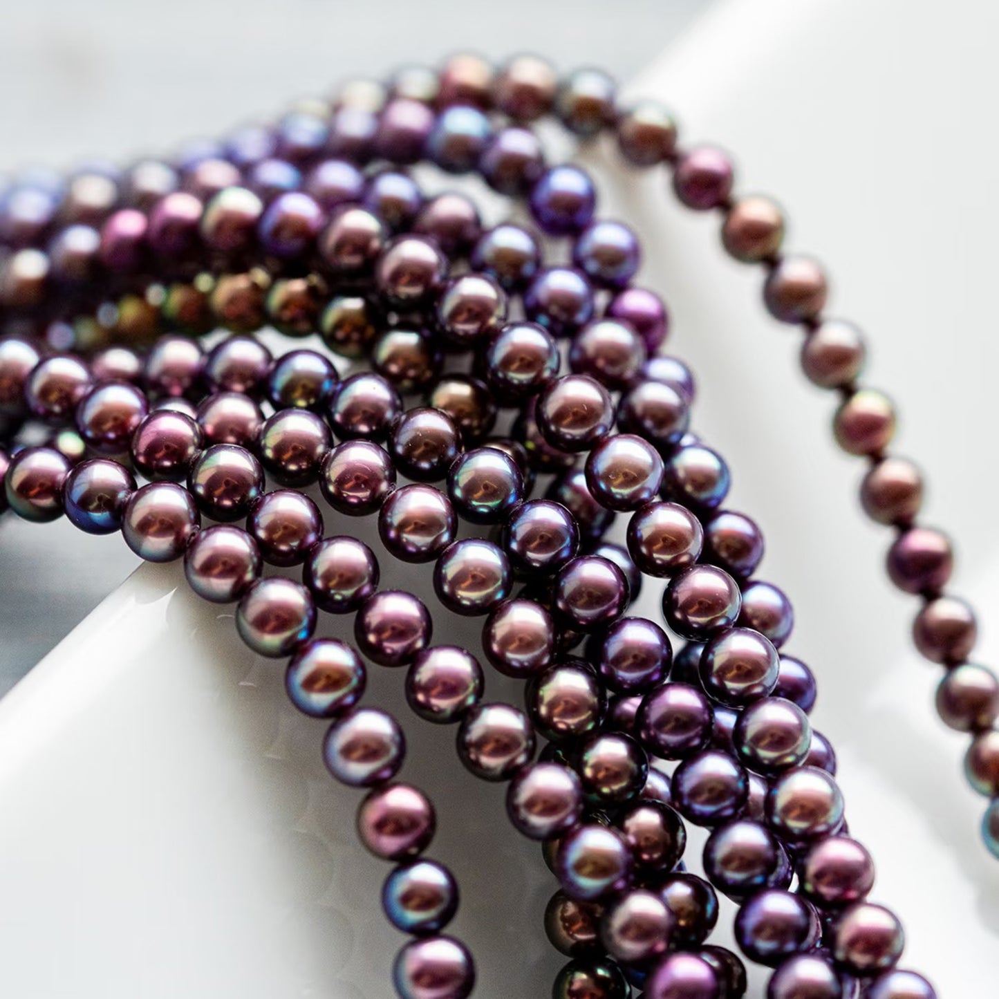 NC17-Demon Purple Pearl Necklace Round Baby Pearls Full Strand Wired Deep Purple Color Pearls with Strong Luster 18 inches and 20inches with S925 Sterling Silver Clasp and extender Necklace