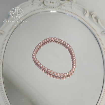 NC15-Baby Pink Glow 4mm-5mm Round Natural Pearls Pinkish Light Purple Necklace and Stretchy Bracelet Set Small Pearls with Sterling Silver Clasp Tini Pearls Daily Wear Elegant Set