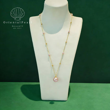 NC14-Classic Series S925 Starry Night Freshwater Pearl Necklace Purple Baby Pearls and Big Edison Pearl Ideal for Daily Wear Weddings & Birthdays