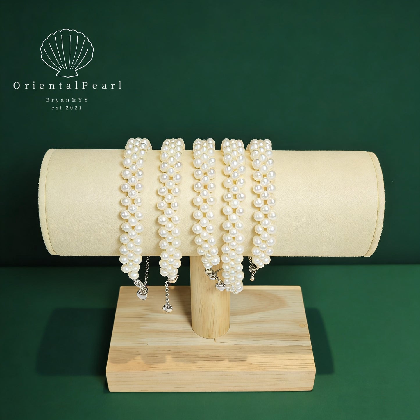 Set10-Lace Cream White Handmade Knitted Seedless Pearls 3-layer Stylish Necklace Cluster Layers Necklace and Bracelet Set