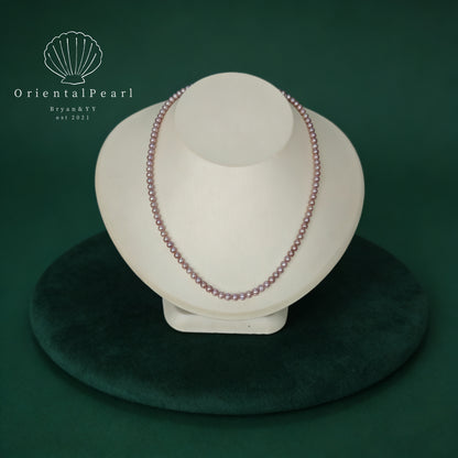 NC15-Baby Pink Glow 4mm-5mm Round Natural Pearls Pinkish Light Purple Necklace and Stretchy Bracelet Set Small Pearls with Sterling Silver Clasp Tini Pearls Daily Wear Elegant Set