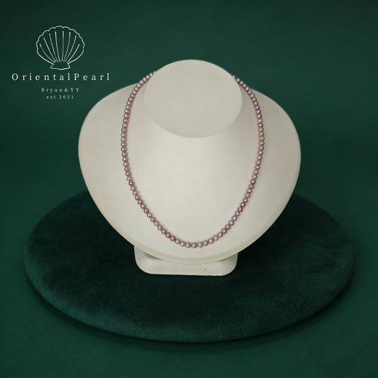 NC15-Baby Pink Glow 4mm-5mm Round Natural Pearls Pinkish Light Purple Necklace and Stretchy Bracelet Set Small Pearls with Sterling Silver Clasp Tini Pearls Daily Wear Elegant Set