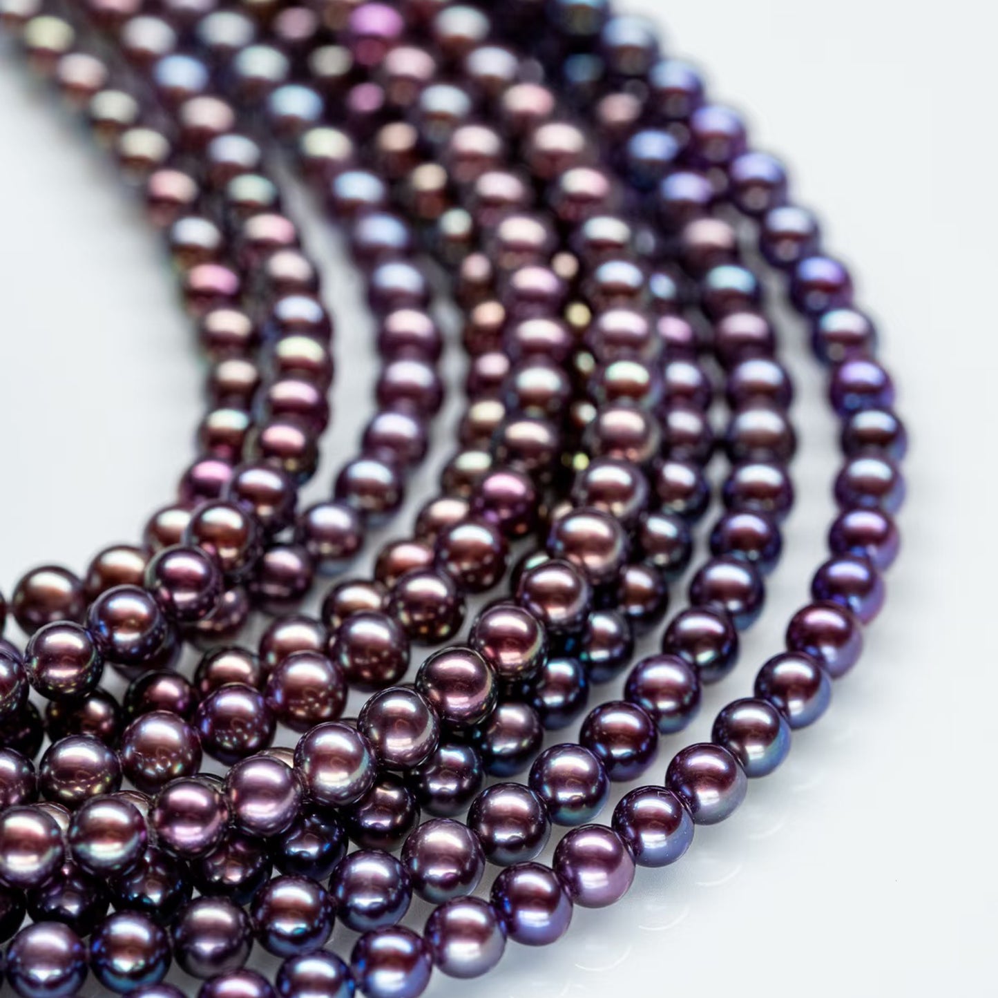 NC17-Demon Purple Pearl Necklace Round Baby Pearls Full Strand Wired Deep Purple Color Pearls with Strong Luster 18 inches and 20inches with S925 Sterling Silver Clasp and extender Necklace