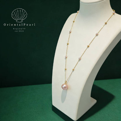 NC14-Classic Series S925 Starry Night Freshwater Pearl Necklace Purple Baby Pearls and Big Edison Pearl Ideal for Daily Wear Weddings & Birthdays