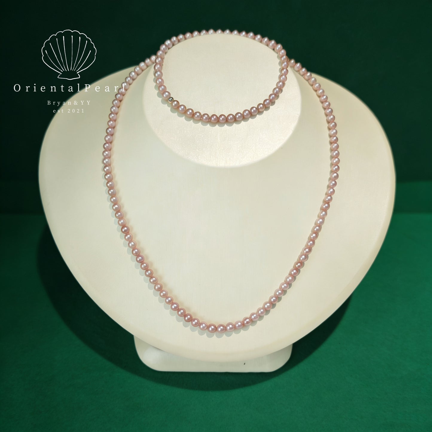 NC15-Baby Pink Glow 4mm-5mm Round Natural Pearls Pinkish Light Purple Necklace and Stretchy Bracelet Set Small Pearls with Sterling Silver Clasp Tini Pearls Daily Wear Elegant Set