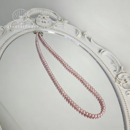 NC15-Baby Pink Glow 4mm-5mm Round Natural Pearls Pinkish Light Purple Necklace and Stretchy Bracelet Set Small Pearls with Sterling Silver Clasp Tini Pearls Daily Wear Elegant Set