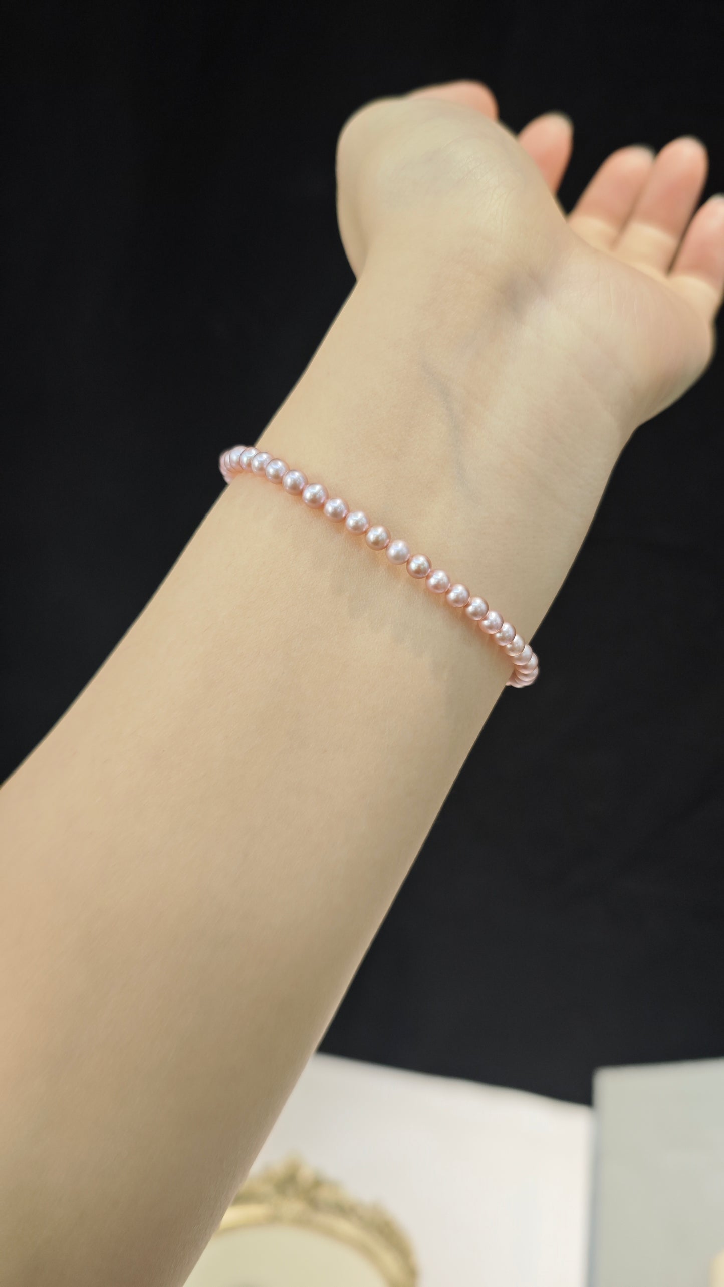 NC15-Baby Pink Glow 4mm-5mm Round Natural Pearls Pinkish Light Purple Necklace and Stretchy Bracelet Set Small Pearls with Sterling Silver Clasp Tini Pearls Daily Wear Elegant Set