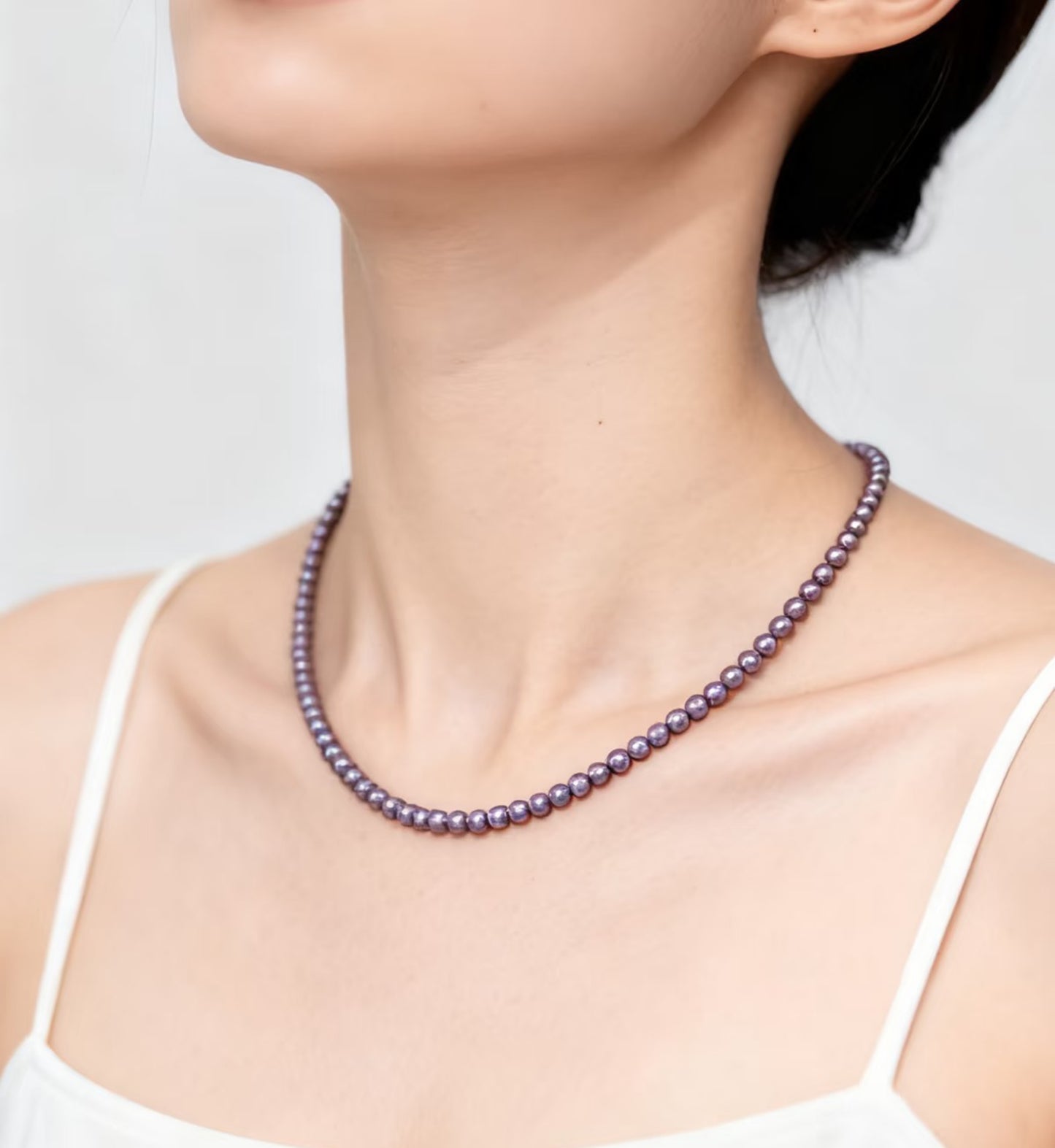 NC17-Demon Purple Pearl Necklace Round Baby Pearls Full Strand Wired Deep Purple Color Pearls with Strong Luster 18 inches and 20inches with S925 Sterling Silver Clasp and extender Necklace