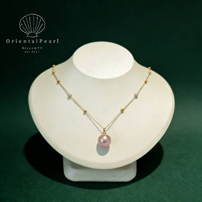 NC14-Classic Series S925 Starry Night Freshwater Pearl Necklace Purple Baby Pearls and Big Edison Pearl Ideal for Daily Wear Weddings & Birthdays