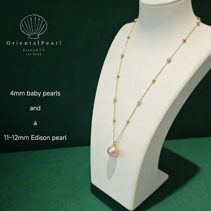 NC14-Classic Series S925 Starry Night Freshwater Pearl Necklace Purple Baby Pearls and Big Edison Pearl Ideal for Daily Wear Weddings & Birthdays