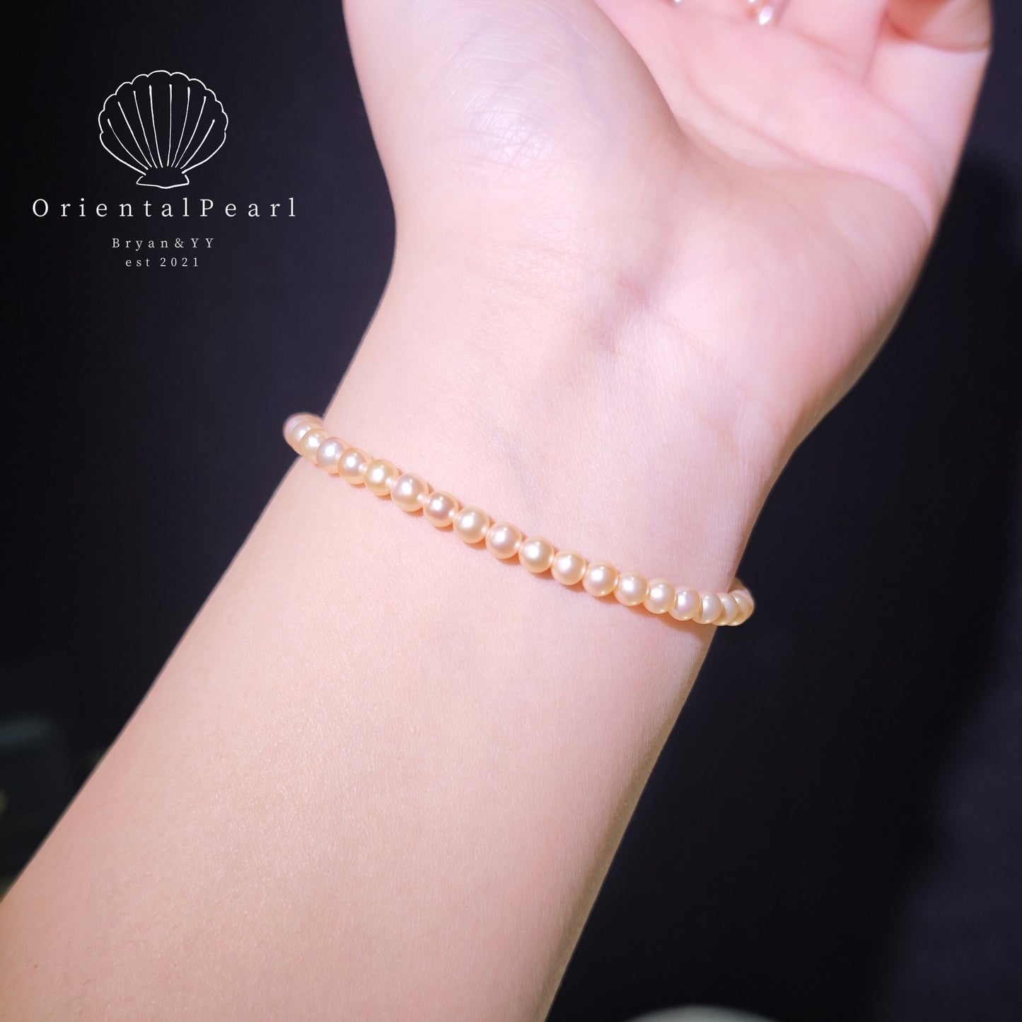 NC16-Baby Champagne Glow 4mm-5mm Baby Pearls Necklace and Stretchy Bracelet Set Round Pearls with S925 Clasp Light Gold Champagne Full Strand Baby Pearl Necklace Set