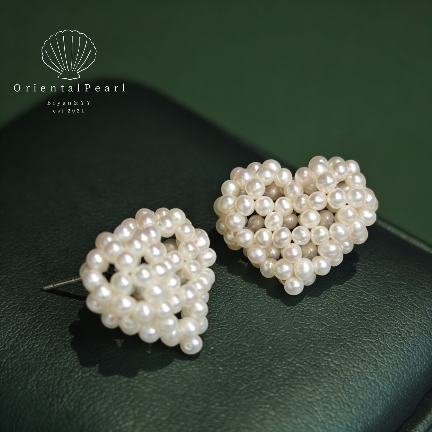 NC18-3D Heart Pearls Necklace and Earring Set You Have All My Love Natural Small Baby Pearls Set with S925 Sterling Silver Chain Adjustable Necklace with Pearls Studs for Valentine's Day