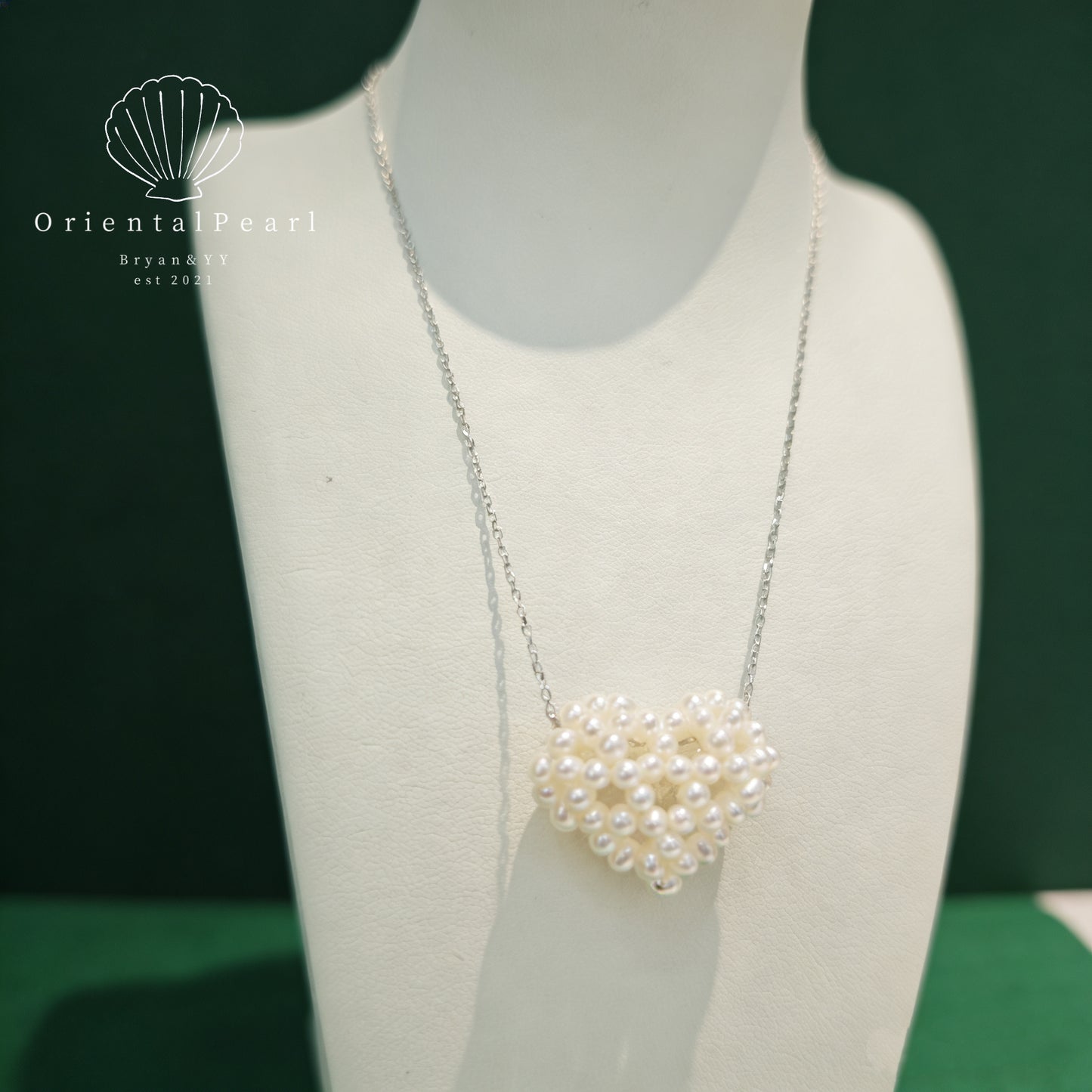 NC18-3D Heart Pearls Necklace and Earring Set You Have All My Love Natural Small Baby Pearls Set with S925 Sterling Silver Chain Adjustable Necklace with Pearls Studs for Valentine's Day