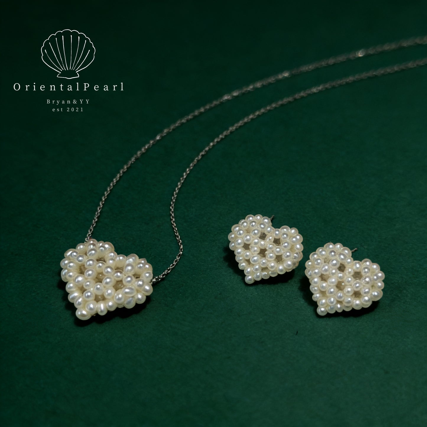 NC18-3D Heart Pearls Necklace and Earring Set You Have All My Love Natural Small Baby Pearls Set with S925 Sterling Silver Chain Adjustable Necklace with Pearls Studs for Valentine's Day