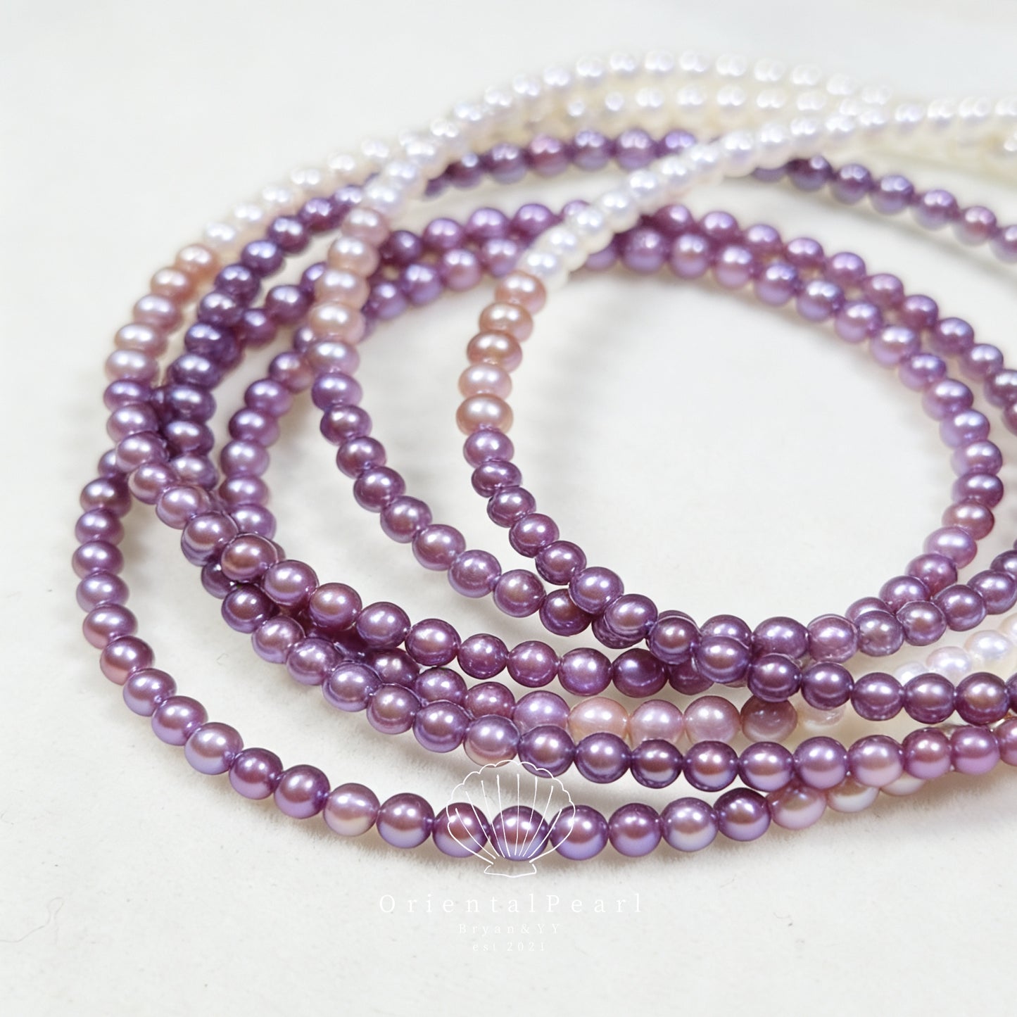 NC20-3 Layer Gradient Color Baby Pearls Necklace Genuine Pearls Ombre White Pink Purple Multicolor Color Pearls Strand Triple Layer Dainty Color Gradient Necklace
