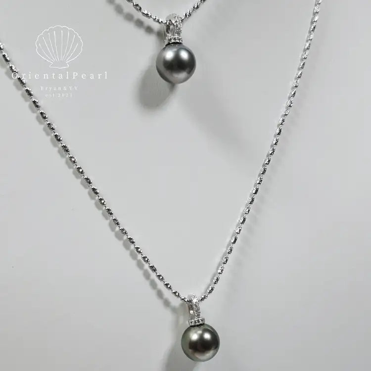NC19-Genuine Black Tahitian Pearl Pendant Necklace S925 Sterling Silver Chain Seawater Black Round Big Size Pearl Universal Pendant with Chain Christmas Gift for Wife Mom Girlfriend Fine Jewelry