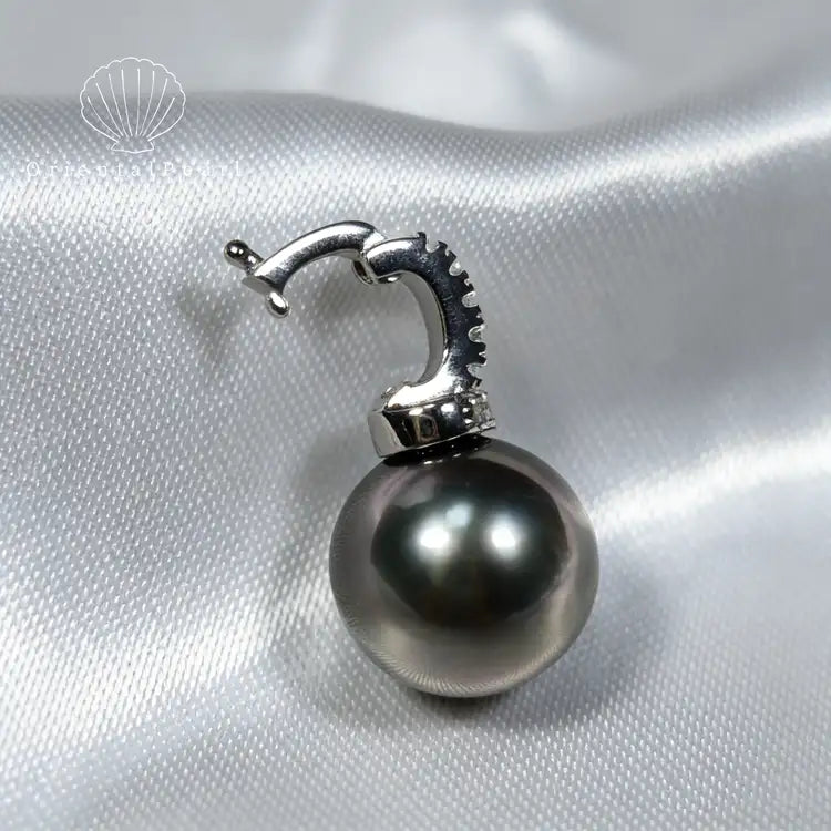 NC19-Genuine Black Tahitian Pearl Pendant Necklace S925 Sterling Silver Chain Seawater Black Round Big Size Pearl Universal Pendant with Chain Christmas Gift for Wife Mom Girlfriend Fine Jewelry