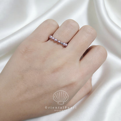 R06-The Aurora Luminous Pearl Ring Hand-Selected Freshwater Pearls with a Signature Sun-Kissed Accent.Freshwater Pearl Ring, Luminous Pearl Jewelry, Stretch Pearl Ring, Minimalist Ring, Elegant Beaded Ring, Stackable Ring