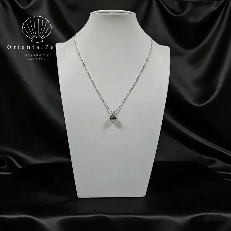 NC19-Genuine Black Tahitian Pearl Pendant Necklace S925 Sterling Silver Chain Seawater Black Round Big Size Pearl Universal Pendant with Chain Christmas Gift for Wife Mom Girlfriend Fine Jewelry