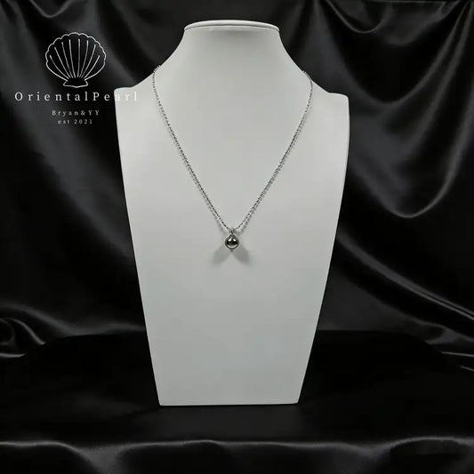 NC19-Genuine Black Tahitian Pearl Pendant Necklace S925 Sterling Silver Chain Seawater Black Round Big Size Pearl Universal Pendant with Chain Christmas Gift for Wife Mom Girlfriend Fine Jewelry