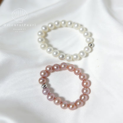 R06-The Aurora Luminous Pearl Ring Hand-Selected Freshwater Pearls with a Signature Sun-Kissed Accent.Freshwater Pearl Ring, Luminous Pearl Jewelry, Stretch Pearl Ring, Minimalist Ring, Elegant Beaded Ring, Stackable Ring