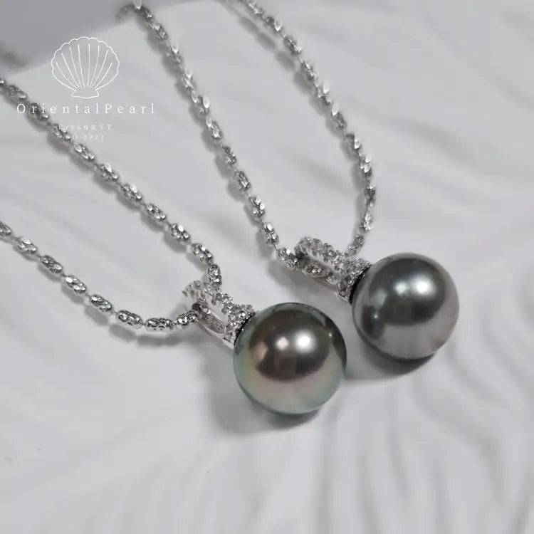 NC19-Genuine Black Tahitian Pearl Pendant Necklace S925 Sterling Silver Chain Seawater Black Round Big Size Pearl Universal Pendant with Chain Christmas Gift for Wife Mom Girlfriend Fine Jewelry
