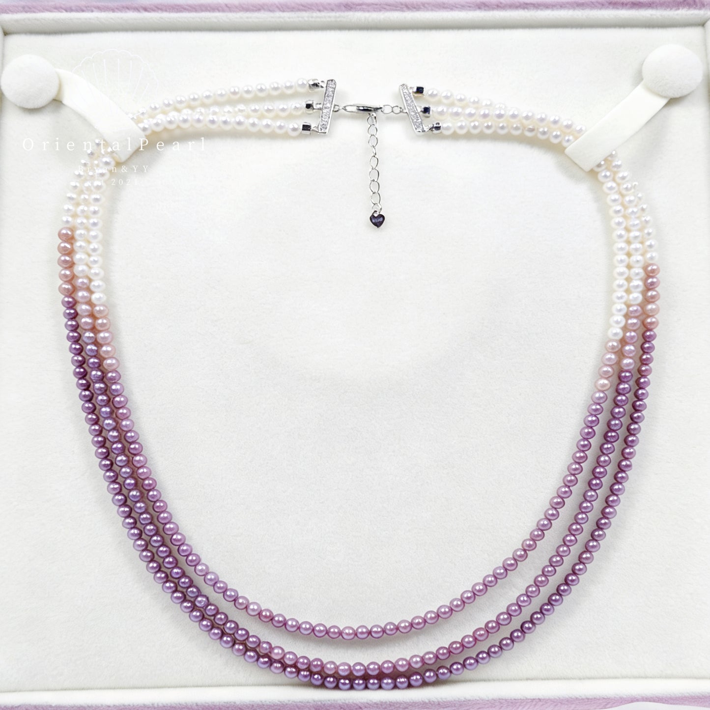 NC20-3 Layer Gradient Color Baby Pearls Necklace Genuine Pearls Ombre White Pink Purple Multicolor Color Pearls Strand Triple Layer Dainty Color Gradient Necklace
