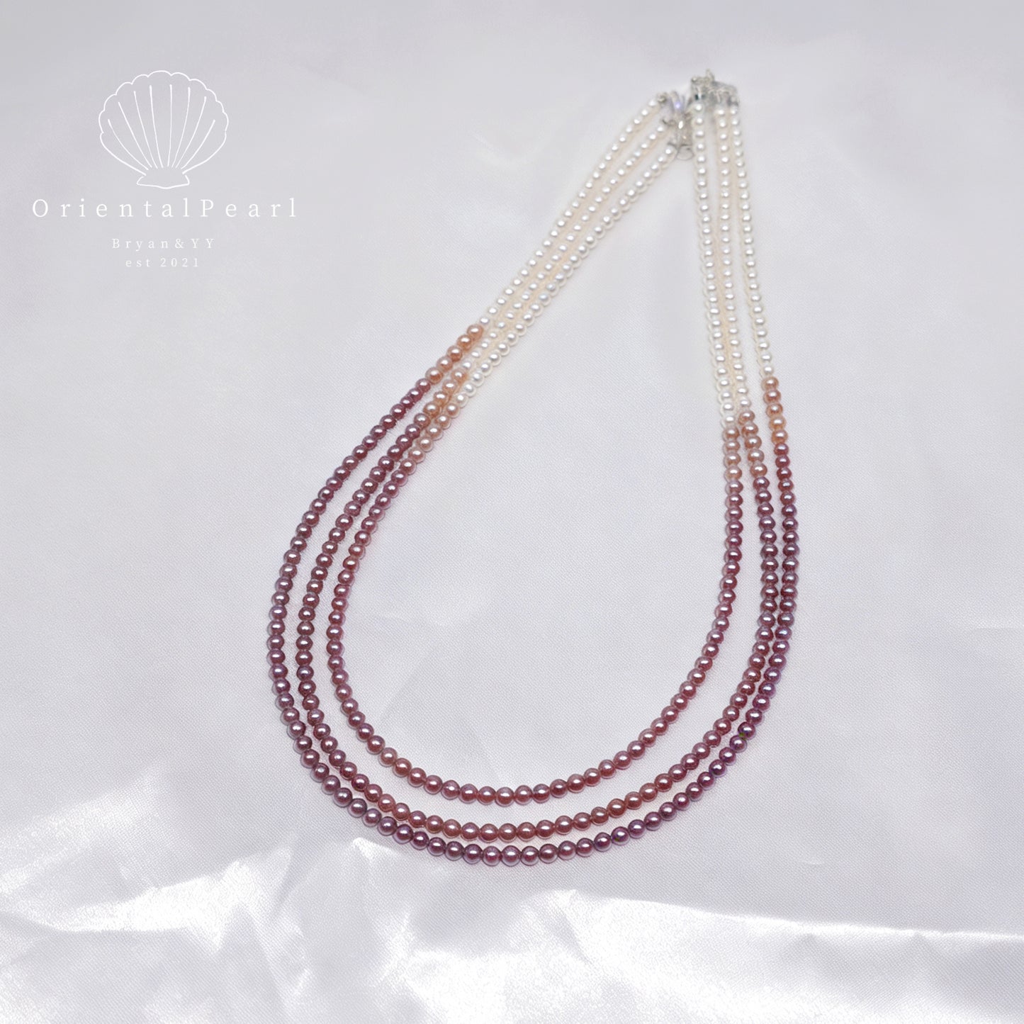 NC20-3 Layer Gradient Color Baby Pearls Necklace Genuine Pearls Ombre White Pink Purple Multicolor Color Pearls Strand Triple Layer Dainty Color Gradient Necklace