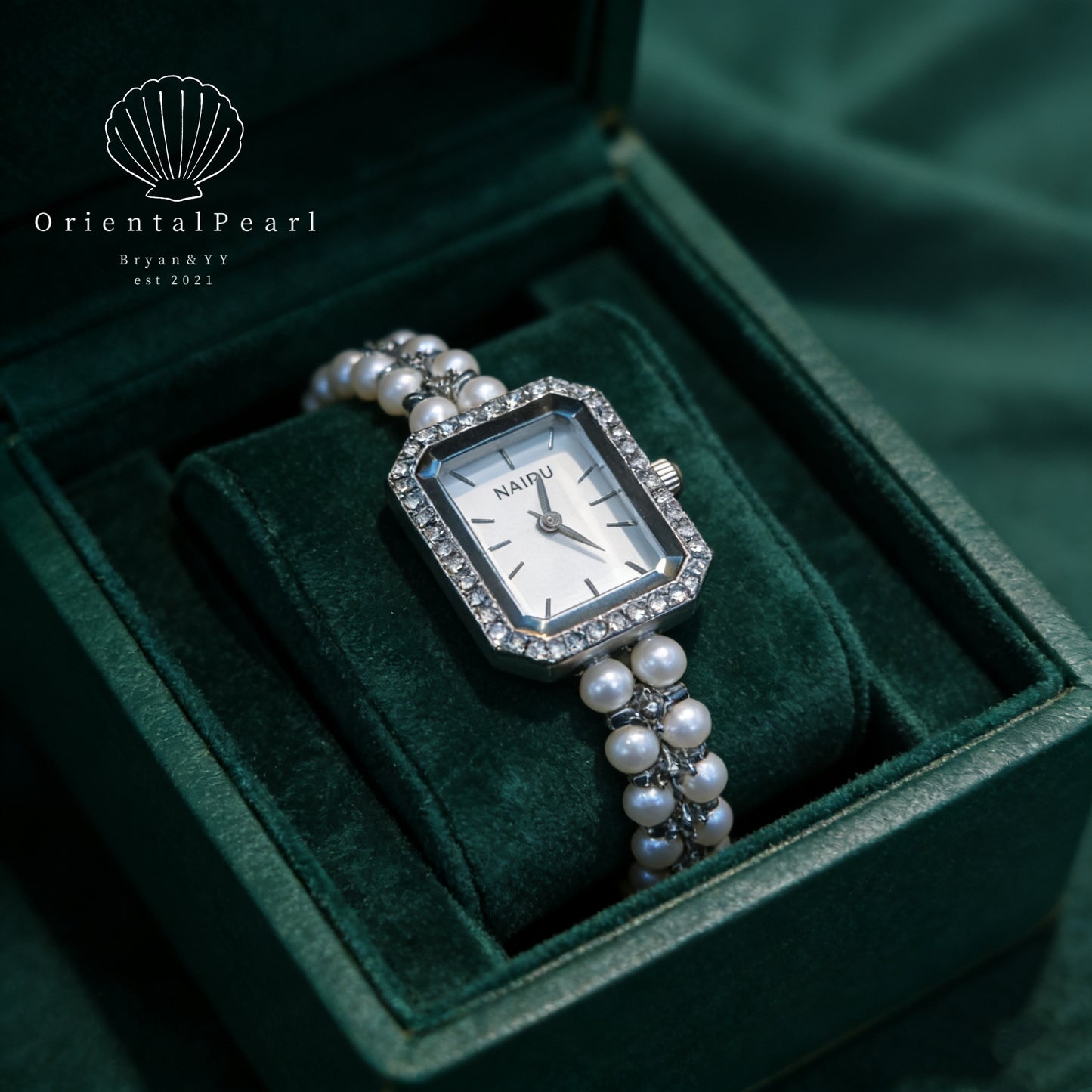 OP-Pearl Watch Women's Natural Pearl Watch with Freshwater Pearls Silver or Gold Color Rhinestone Luxury Fashion Elegant Wrist Band Jewelry Gifts Lady