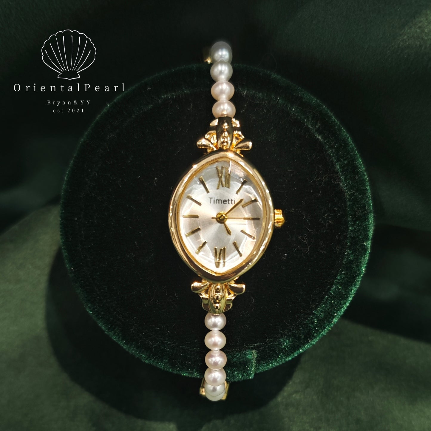 OP-Pearl Watch Women's Natural Pearl Watch with Freshwater Pearls Silver or Gold Color Rhinestone Luxury Fashion Elegant Wrist Band Jewelry Gifts Lady