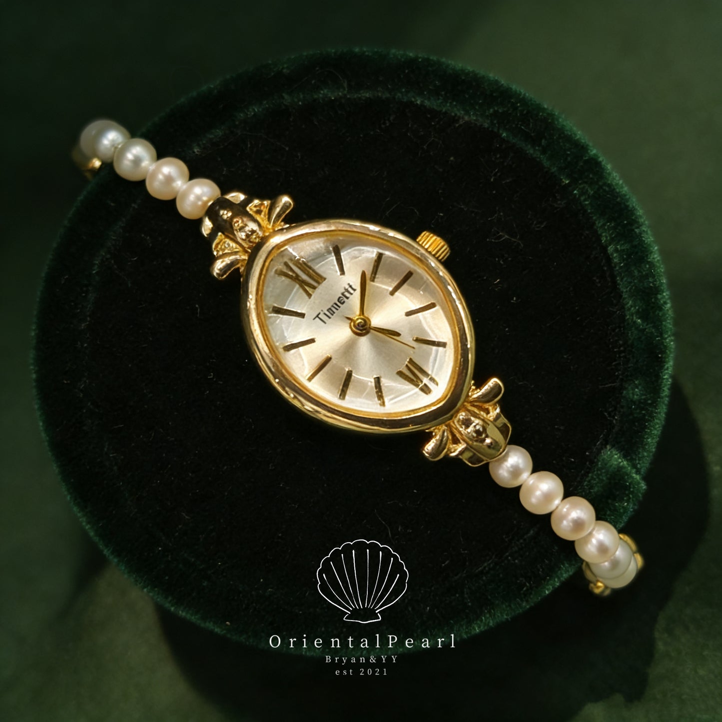 OP-Pearl Watch Women's Natural Pearl Watch with Freshwater Pearls Silver or Gold Color Rhinestone Luxury Fashion Elegant Wrist Band Jewelry Gifts Lady