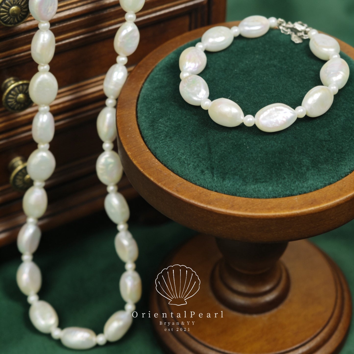 Set12-Lollipop Oval Shape Baroque Pearl Set