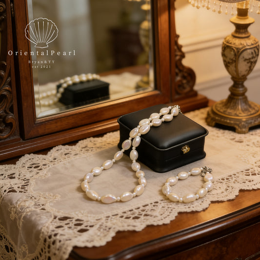 Set12-Lollipop Oval Shape Baroque Pearl Set